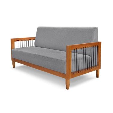 Imagem de Sofá Namoradeira 2 Lugares Base de Madeira Daia Linho Cinza - Loja Sheep