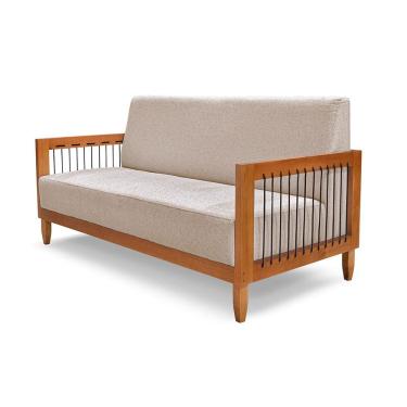 Imagem de Sofá Namoradeira 2 Lugares Base de Madeira Daia Linho Rústico Areia - Loja Sheep