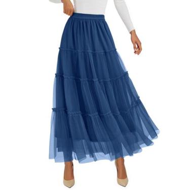 Imagem de Saia PRETTYGARDEN 2025 Outono Cintura Alta Elástica Azul XXL