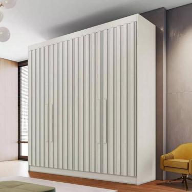 Imagem de Guarda Roupa Solteiro Ripado 4 Portas 3 Gavetas - Potente-off White - Móveis Europa