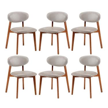 Imagem de Kit 6 Cadeiras de Jantar em Madeira Laura Estofada Couríssimo Palha CCS