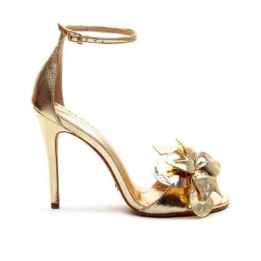 Imagem de Sandália Couro Ouro Light Salto Alto Cecconello 2844002-2, Ouro light,