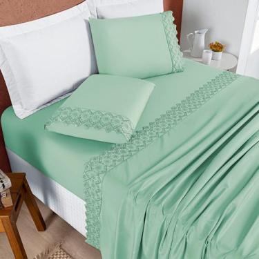 Imagem de Jogo de Lençol C/ Elástico Casal King Bordado Inglês 200 Fios Nobless 