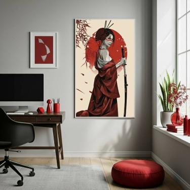 Imagem de Quadro Decor Mulher Samurai 70x50cm Mold Preta