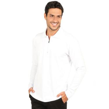Imagem de Camisa Polo Manga Longa Anistia Algodão com Elastano Branca, Branco, P