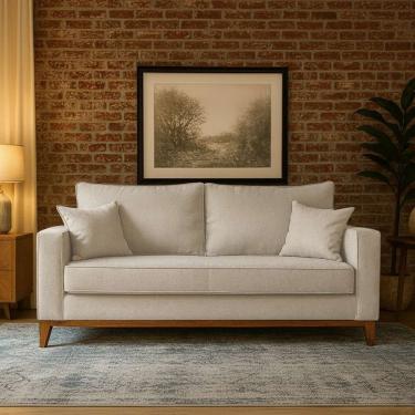 Imagem de Sofá Living Beny 3 Lugares 2m em Linho para Sala de Estar Estilo Moderno e Aconchegante Chic - Bege