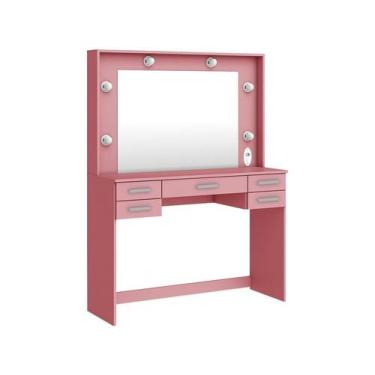 Imagem de Penteadeira Camarim 5 Gavetas com Espelho 117 Cm Rosa Movelbento, Rosa