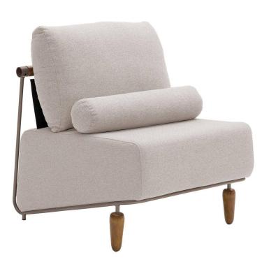 Imagem de Poltrona Decorativa Aurea Base Aço Champagne Linho Bege - Nexta Casa