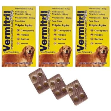 Imagem de Vermitril Plus 12 Comprimidos para Cães até 30kg Antipulgas Carrapatos