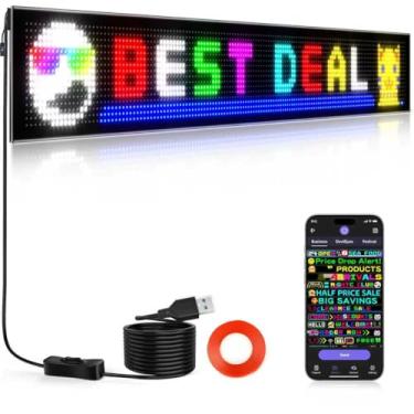 Imagem de KJOY 127,7 cm x 20,3 cm (58 x 20.3 cm) enorme luz de diabo brilhante para para-brisa, placa de LED programável colorida para janela de carro, tela de LED digital flexível, LED animado para olhos de