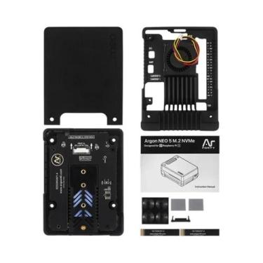 Imagem de Case Raspberry Pi 5 M.2 NVME Argon NEO 5 Com Cooler Ativo E Ventoinha 