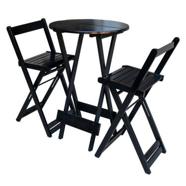 Imagem de Kit Bistrô de Madeira 55cm Redondo Dobrável com 2 Cadeiras Conforto para Restaurante e Bar - Natural