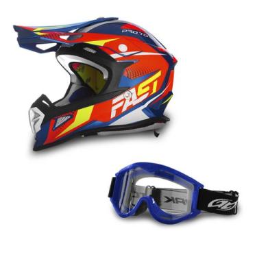 Imagem de Capacete Motocross Pro Tork Fast Fantasy + Óculos 788, AZUL - LARANJA 