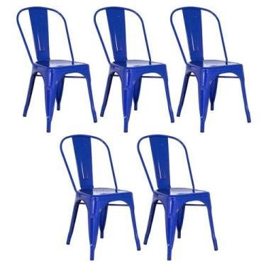 Imagem de Kit 5 Cadeiras Laráz Iron Tolix industrial - Azul Escuro - Laraz