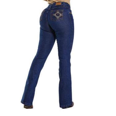 Imagem de Calça Country Feminina Jeans Flare Premium Sky Escuro com Bordado no B