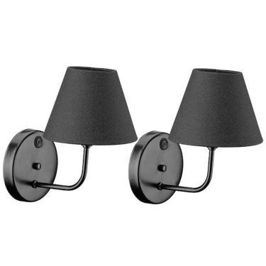Imagem de Kit 2 Luminárias Arandelas de Parede Preto Bivolt com Interruptor Cúpulas Tecido