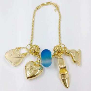 Imagem de Pulseira Feminina Folheada a Ouro com Pingentes Delicados de Bolsa, Sa