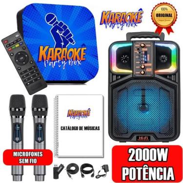 Imagem de Karaoke Party Box Profissional Azul +2 Microfones Sem Fio +Caixa De So