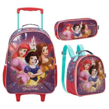 Imagem de Kit Mochila Rodinha Princesas Lancheira Estojo Escolar 13140 - Xeryus