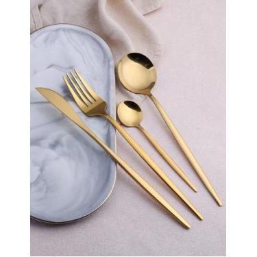 Imagem de Conjunto De Talheres Slim Com 4 Peças - Aço Inoxidável, Dourado