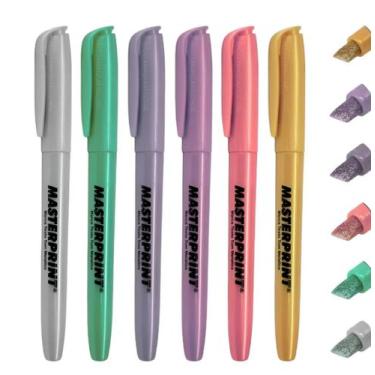 Imagem de Kit Caneta Marca Texto Metalico/glitter - (6 Cores) Metálico Masterpri