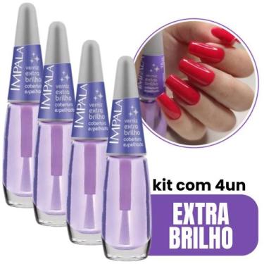 Imagem de Kit 4 Esmalte Impala Extra Brilho Roxinho Verniz Secagem Rápida