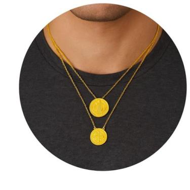 Imagem de Escapulário de Aço Inox Dourado Medalha de São Bento - anjo da mamãe, 
