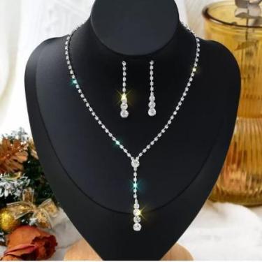 Imagem de Conjunto Brincos Feminino E Colar Prata ZircôniaFesta Luxo - MS CHOICE
