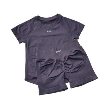 Imagem de Conjunto Esportivo Feminino De Secagem Rápida Sem Costura 2 Peças: Top