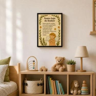 Imagem de "Santo Anjo do Senhor"Oração Infantil menina Quadro Decora - TraçosArt