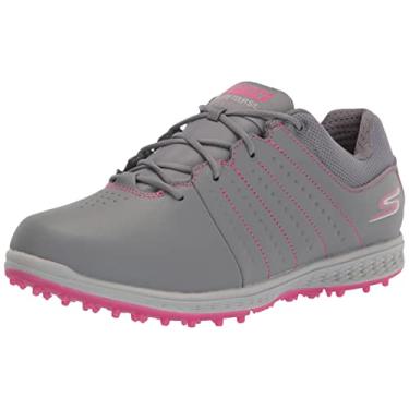 Imagem de Skechers Tênis de golfe feminino Go Elite Tour Sl impermeável com pontas, Cinza/rosa, 6.5