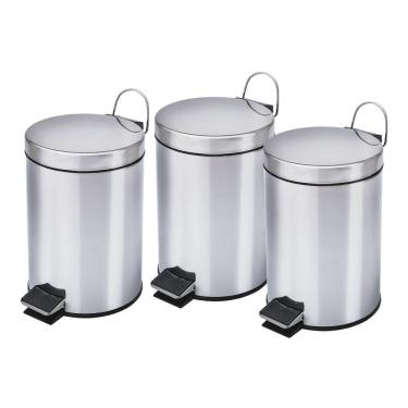 Imagem de Kit 3 lixeiras aço inox de 3 litros Travel Max