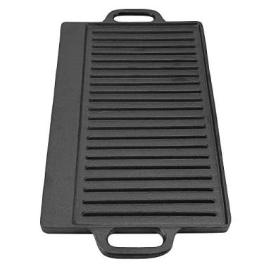 Imagem de QJZZO Fôrma de grelha, assadeira de ferro fundido grelhada e plana dupla face assadeira Assadeira Utensílios de forno para fogão de cozinha Fogão a gás Churrasqueira ao ar livre