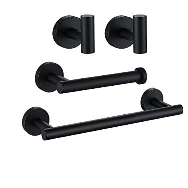 Imagem de Acessórios de banheiro de aço inoxidável Conjunto de ferragens para banheiro Robe Gancho Toalheiro Anel Barra Prateleira Suporte de Papel, Preto, RD96066, B