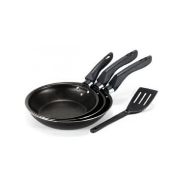 Imagem de Kit 3 Frigideiras Francesa AntiAderente Grande 22 24 26 com Espátula - Preta Não Gruda