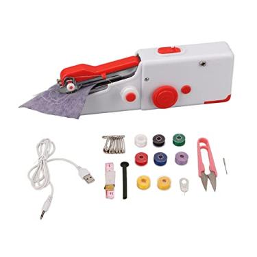 Imagem de Máquina de costura, portátil, dispositivo de costura manual, mini máquina de esgoto portátil para iniciantes, casa, faça você mesmo e viagens (vermelha)