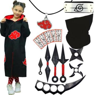 Capa Manto Akatsuki Cosplay Anime Infantil Itachi Nuvem Vermelha