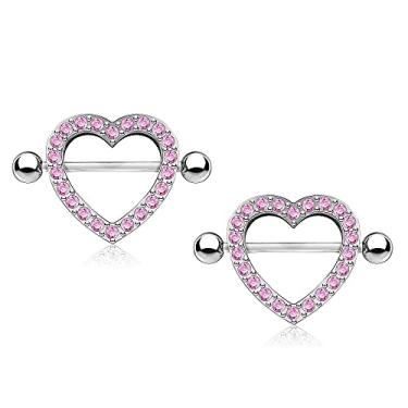 Imagem de Anéis de proteção de mamilo de coração Barbell 14 g 316L Aço inoxidável - Vendidos em pares