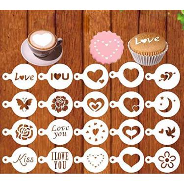 Imagem de Decoração de modelos de bolo de café de estêncil de biscoito de dia dos namorados, modelo de peneira em pó reutilizável coração amor para café, estênceis de bolo decoração ferramentas de molde de pintura de assar