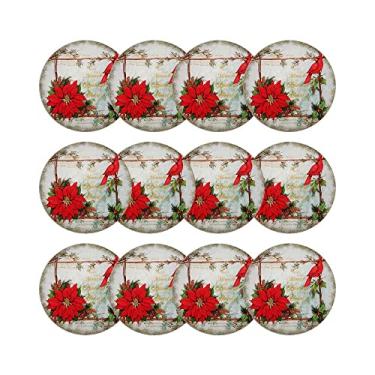 Imagem de Kit 12 Sousplat Natal Lugar Americano Redondo 33cm Bico de Papagaio Passarinho Enfeite Decoracao