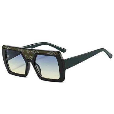 Imagem de Óculos de sol grandes quadrados fashion masculino gradiente preto grande armação óculos de sol artesanato padrão adesivos moda feminina tons, c7 preto azul amarelo, tamanho único