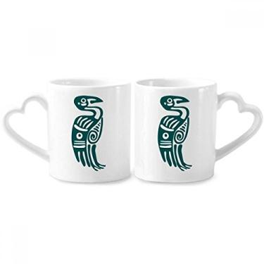 Imagem de Totems México Águia Antiga Civilização Pássaro Casal Porcelana Conjunto de Caneca de Cerâmica Amante Copo Punho Coração