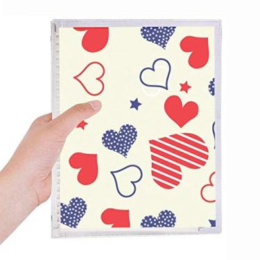 Imagem de Caderno vermelho azul em forma de coração pentagrama América diário de folhas soltas recarregáveis papelaria