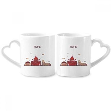 Imagem de Conjunto de canecas de porcelana para casais, padrão de marco, italiano, de cerâmica, para amante, coração