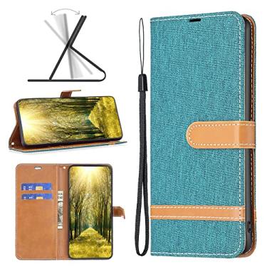 Imagem de Capas de telefone jeans fashion Samsung Galaxy A14 A 14 5G capa de couro slots de cartão de luxo clipe de carteira à prova de choque capa de telefone Samsung A14 5G capas (verde, Samsung A14 5G)