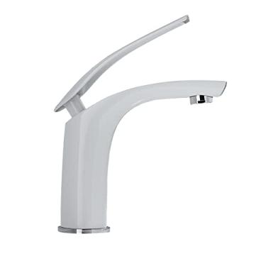 Imagem de LIDON Torneiras de banheiro para pia de 1 furo alto, torneira de banheiro de alça única branca, torneira de bacia para pia de banheiro, torneira de banheiro de furo único alta, branco D (cor: branco A)