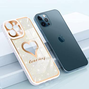 Imagem de Capa de telefone glitter de luxo para iphone 13 pro max 12 12pro 11 promax amor coração cd padrão proteção de câmera capa acrílica tpu, branco, para iphone 13 promax