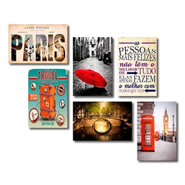 Imagem de Kit 6 Placas Decorativas Cidades e Viagens Mdf