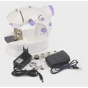 Imagem de Mini máquina de costura portátil ponto costurar costura sem fio roupas tecidos mão máquinas de costura elétrica acessór