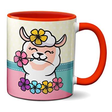 Imagem de Caneca Divertida Lhama Fofinha Com Flores Teu Cú (Vermelha)